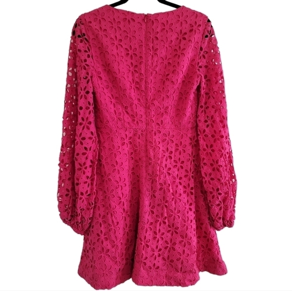 Trina Turk Grazia Dress in Passion Pink 2 Eyelet Lace Unlined Sleeves Cotton - Picture 5 of 9